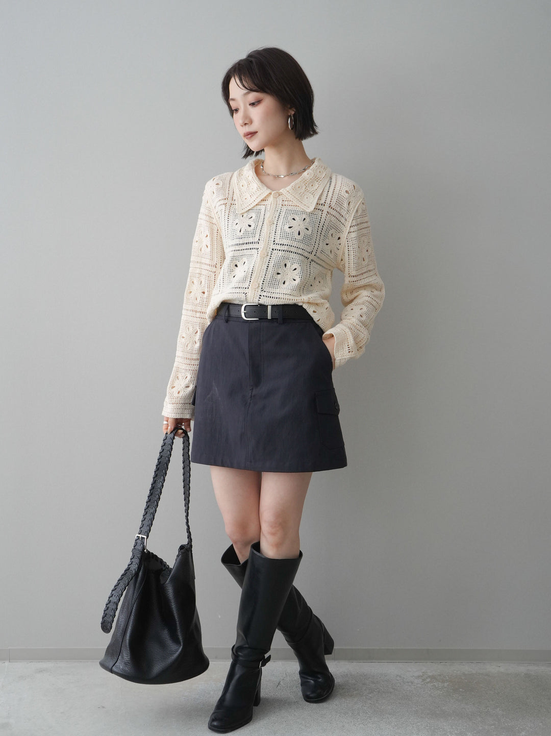 [予約]ベルト付カーゴミニスカート/black