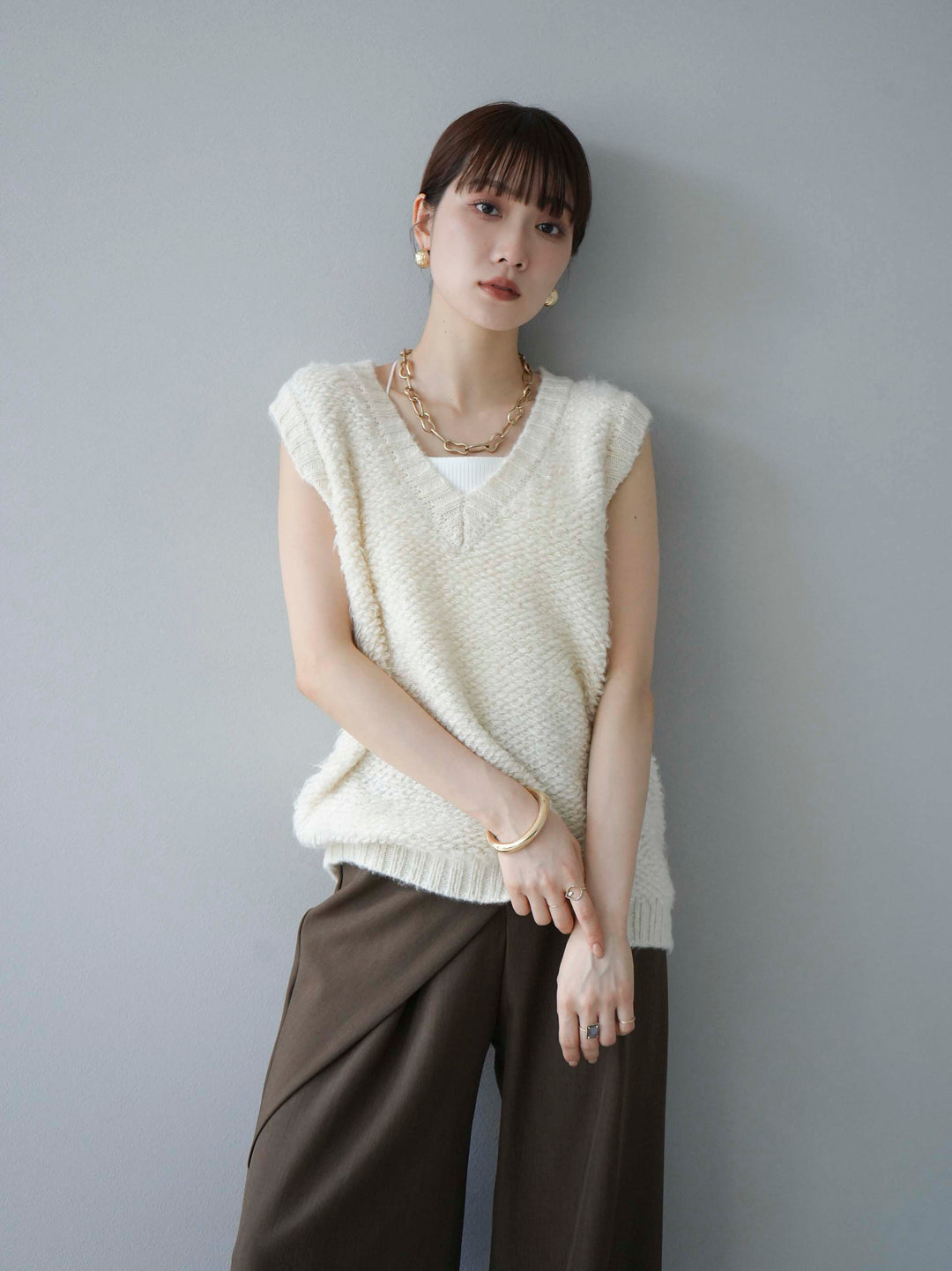 [予約]ループ編みニットベスト/アイボリー