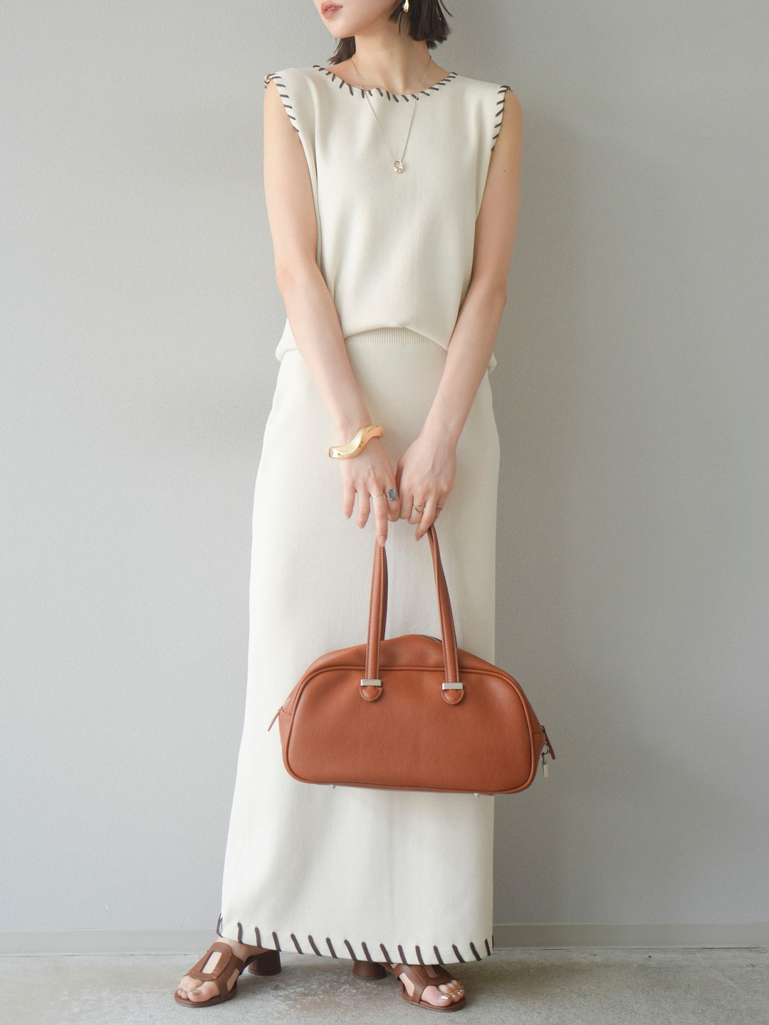 [SET] 亞麻手織套頭衫 + 亞麻手織緊身裙 (2 件套)