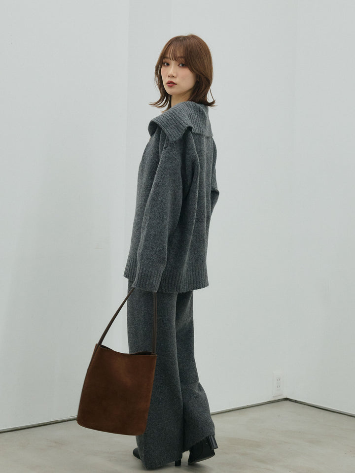 [SET]ベルトデザインポロニット&ニットパンツSET UP