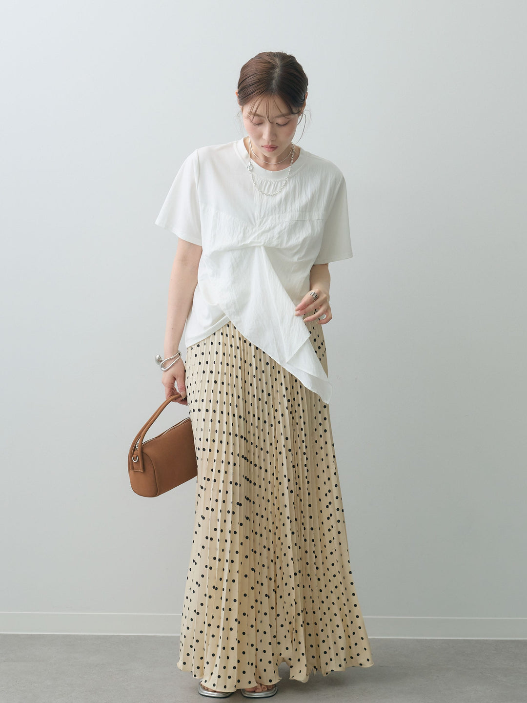 [SET]ラッフルドッキングTEE+ドットアコーディオンプリーツスカート(2set)