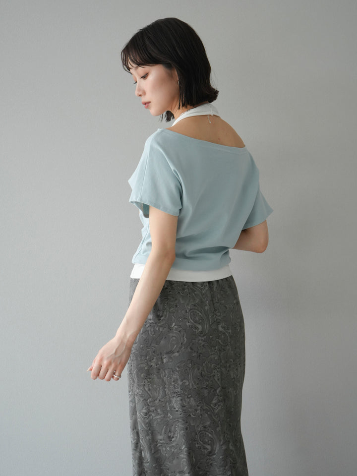 【預購】疊層設計露背套頭衫/藍色