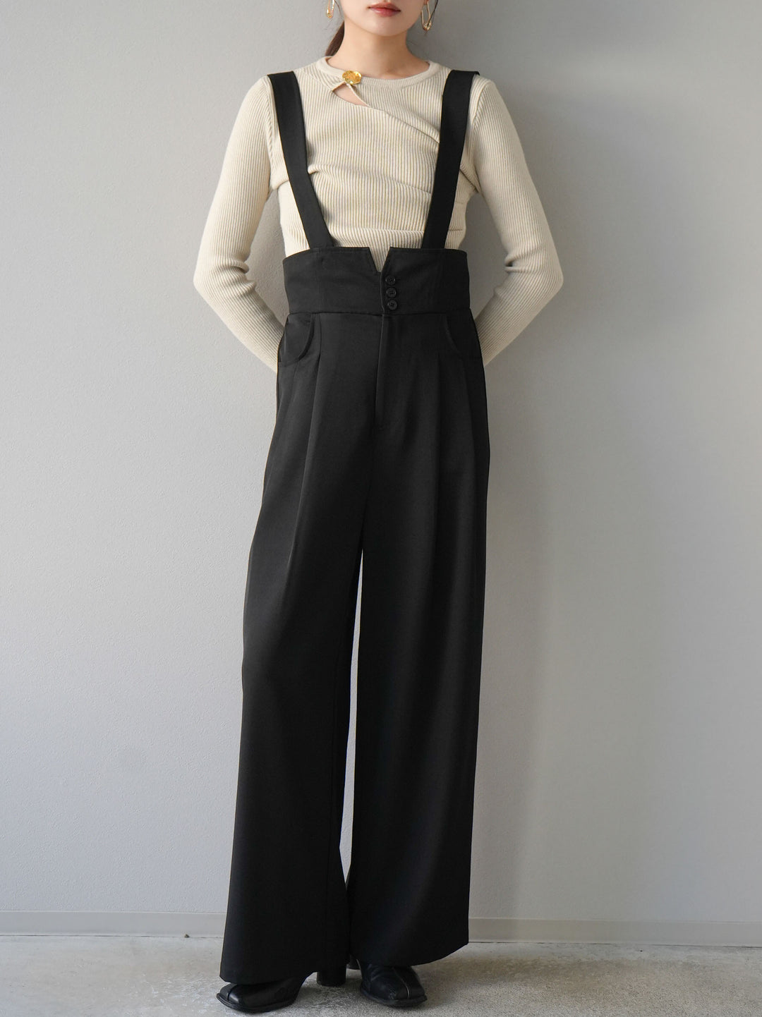 [予約]ゴールドモチーフデザインリブトップス/ベージュ