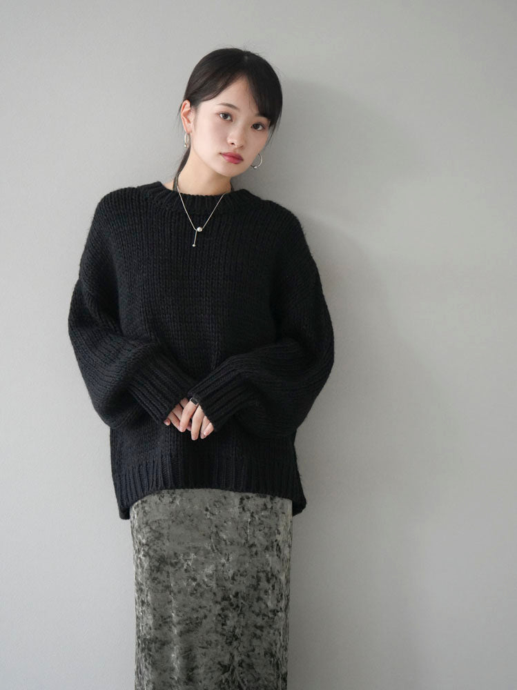 予約]畦編みクルーネックオーバーニットプルオーバー/ブラック – Lumier