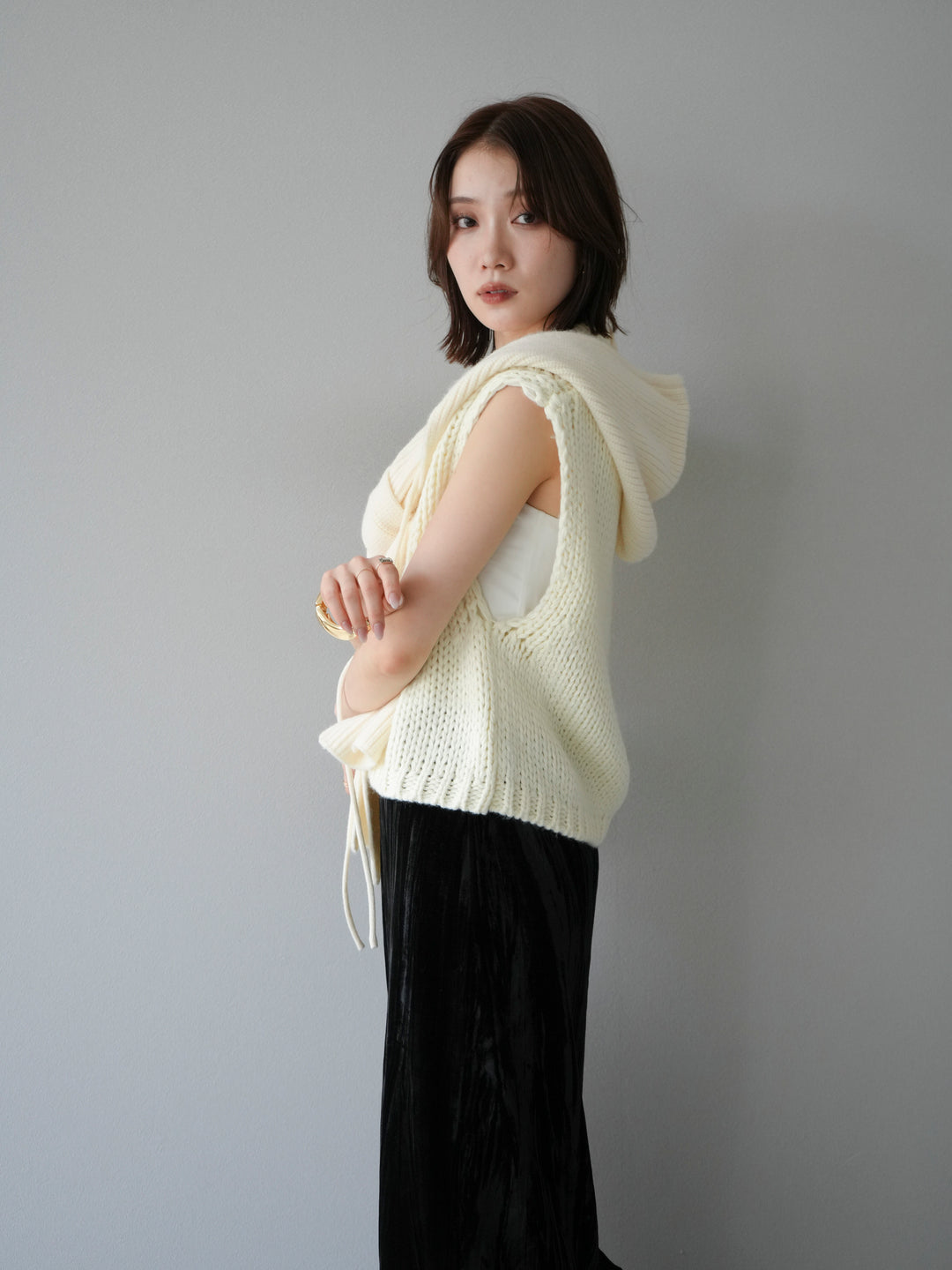 [予約]フードニットマフラー/アイボリー