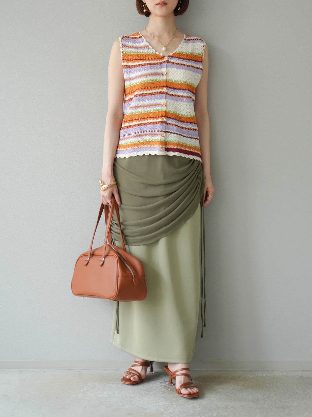 [予約]シアーレイヤードタイトスカート/ライトグリーン