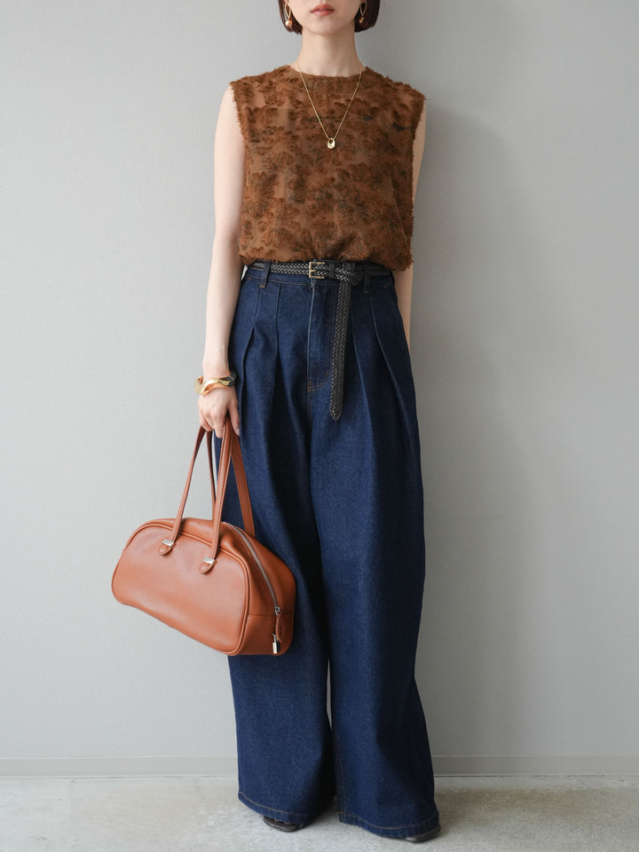 [予約]ダブルタックワイドデニムパンツ/インディゴ