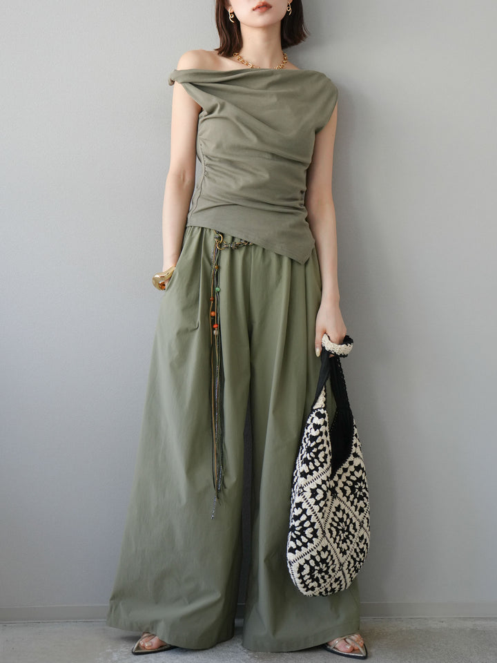 [SET]タックデザイントップス＆ビーズベルト付きパンツSET UP(2set)