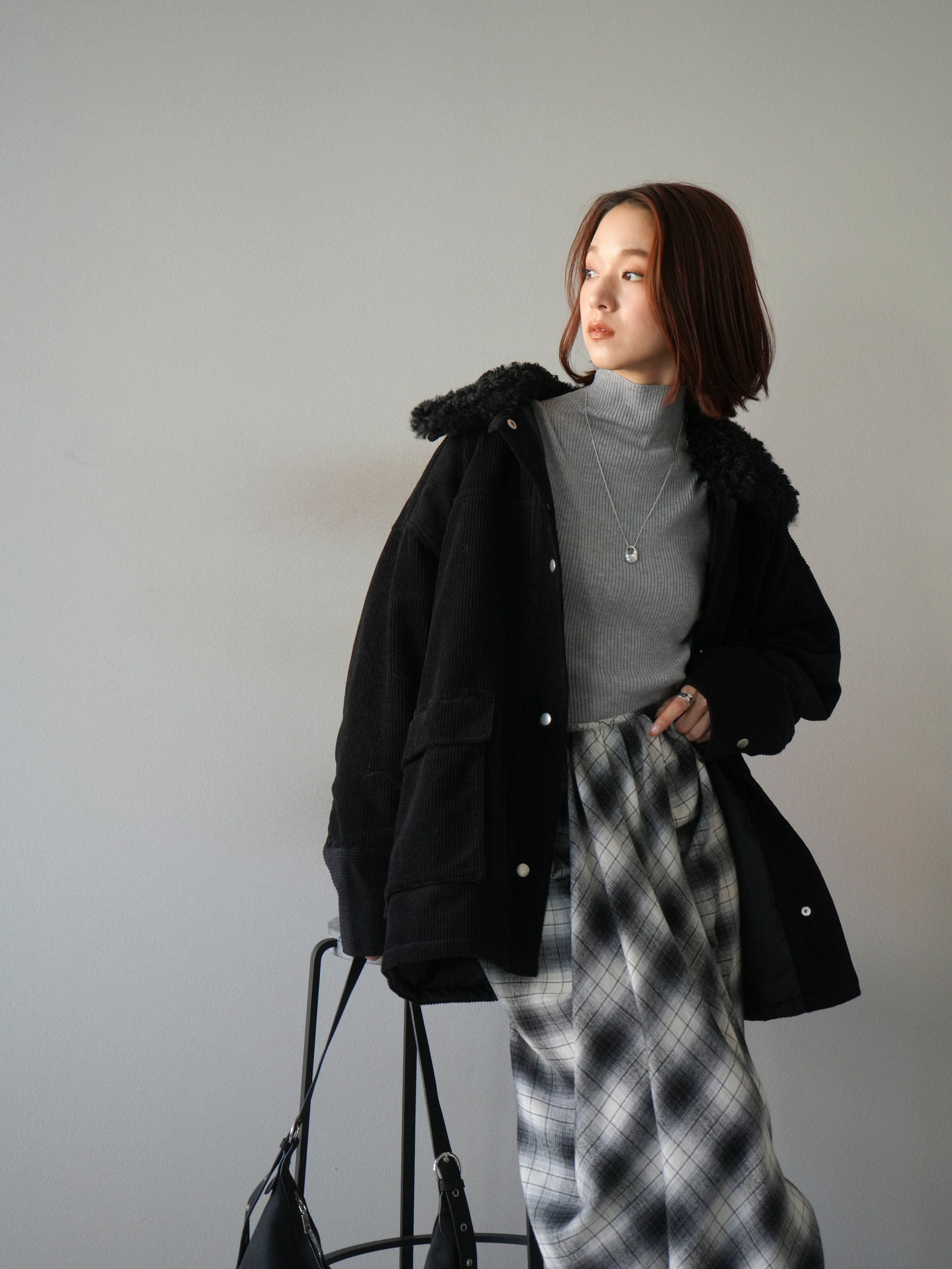 予約]コーデュロイボア襟フライトジャケット/ブラック – Lumier