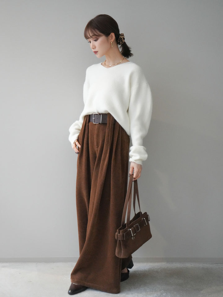 [予約]シュシュ付きアンゴラタッチVネックニットプルオーバー/white