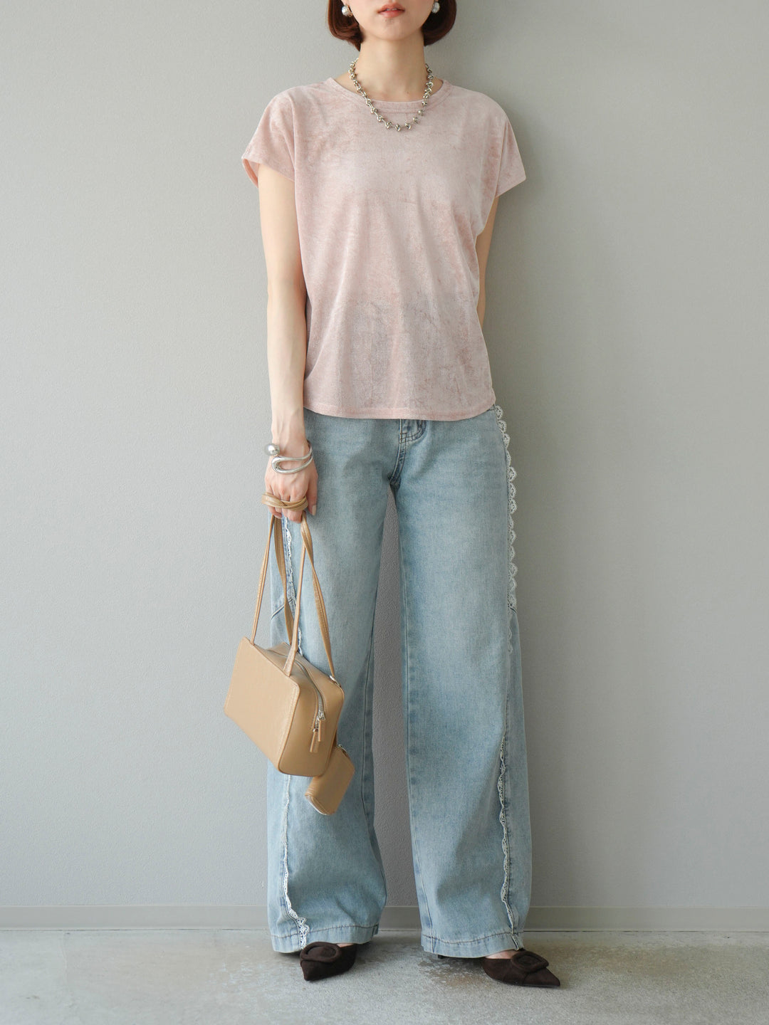 【預購】Line蕾絲牛仔褲/淺藍