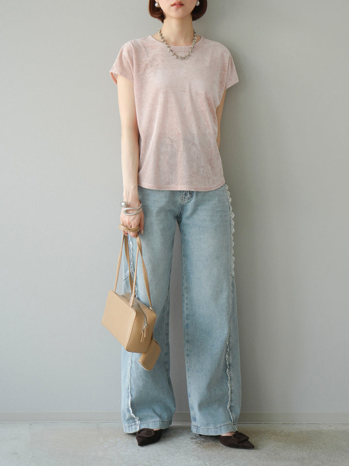 【預購】Line蕾絲牛仔褲/淺藍