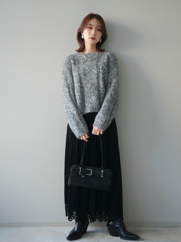 [予約]ワイドケーブルミックスニットプルオーバー/gray
