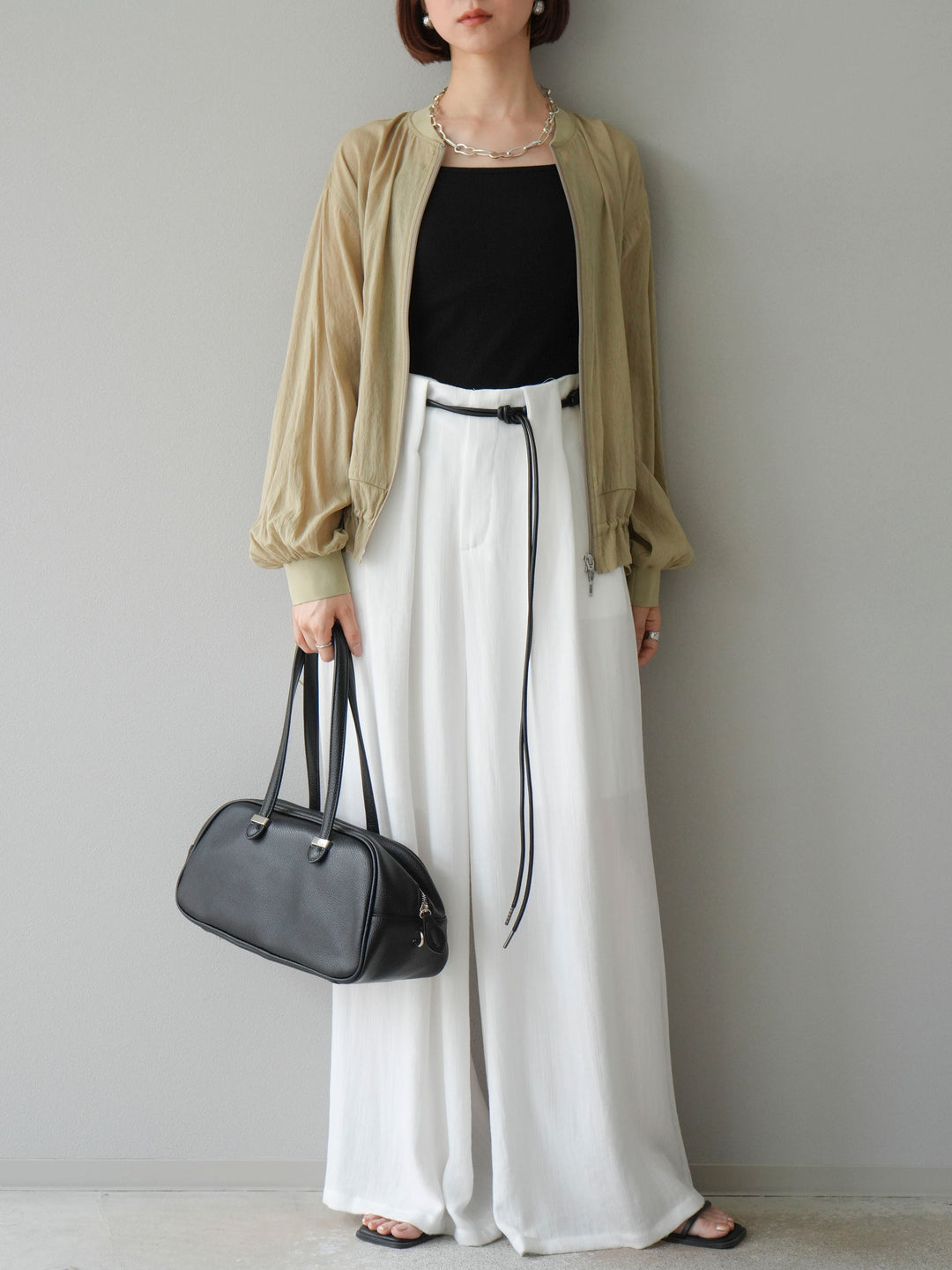 [予約]ロープデザインベルトリネンタッチワイドパンツ/オフ