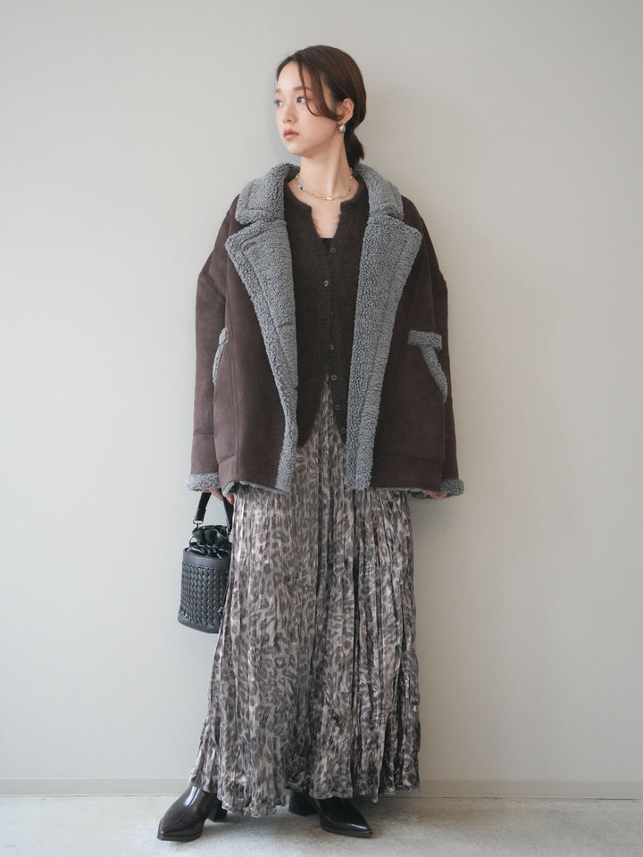 [予約]レオパードベロアワッシャーロングスカート/gray