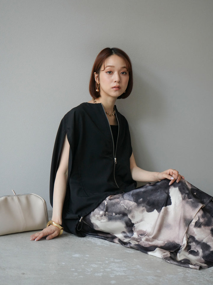 [予約]スリーブレスドロストZIPブルゾン/ブラック