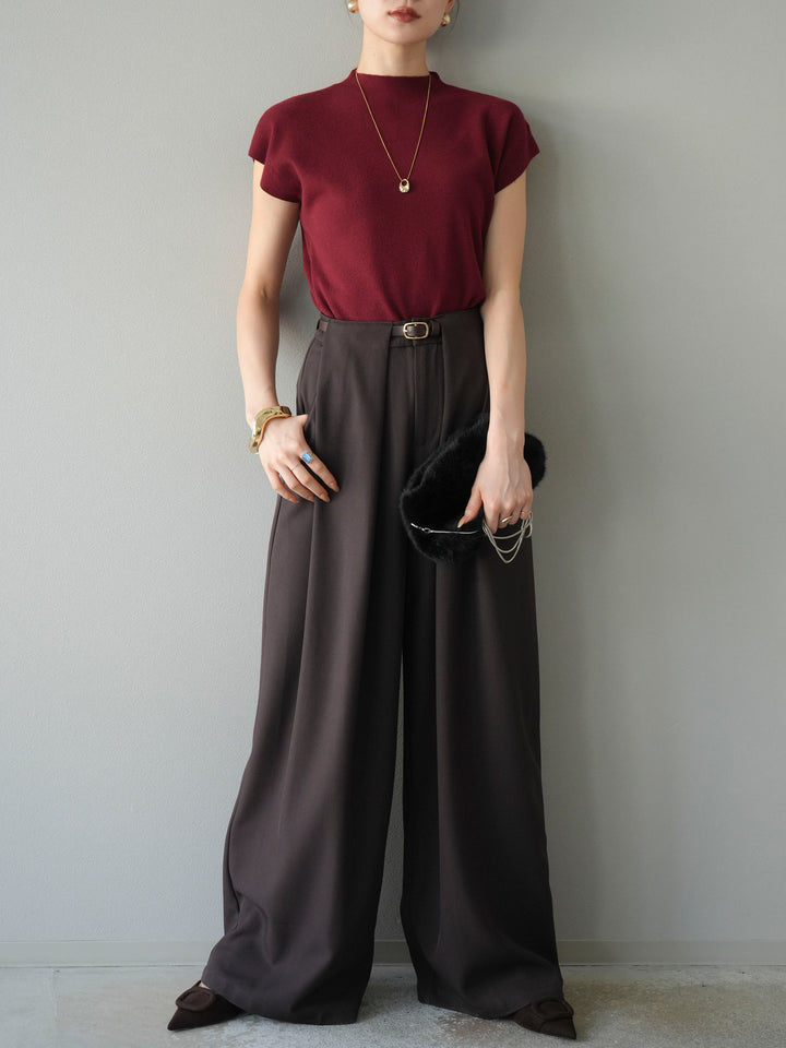 【預購】皮帶環設計寬褲/棕色