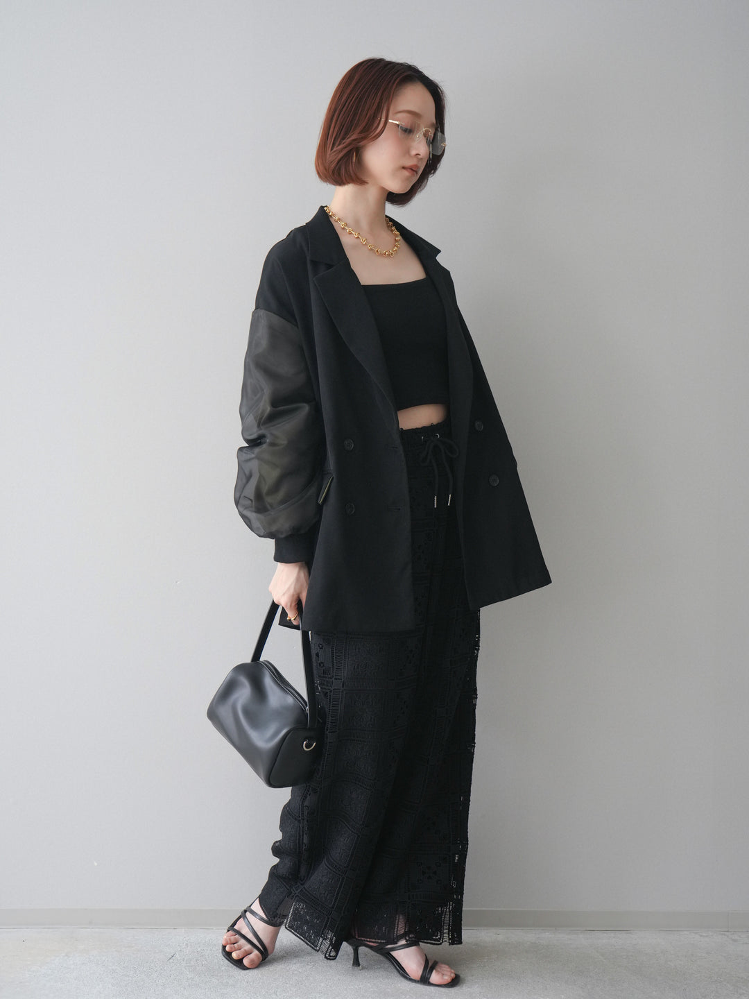 [SET]MA-1ドッキングデザインジャケット+パネルレースイージーパンツ(2set)