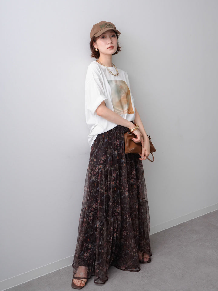 [SET]ニュアンスフォトTEE+フラワーチュールギャザースカート(2set)