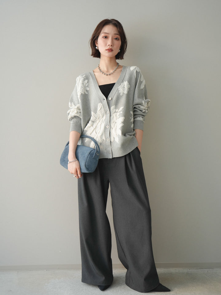 [SET]フラワージャガードニットカーディガン+フラワージャガードニットカーディガン(2set)