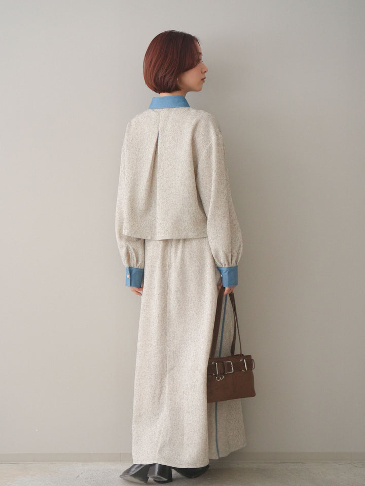 [SET]異素材サマーツイードシャツ+異素材サマーツイードタックフレアスカート(2set)