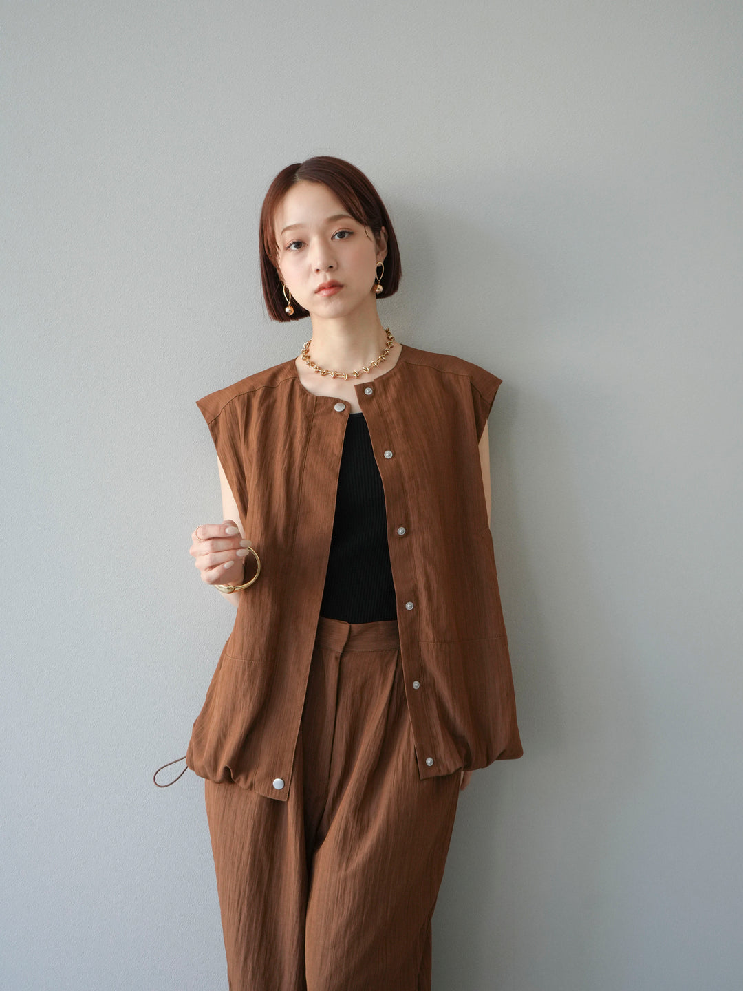 [予約]リネンライクドロストバルーンブルゾン/ブラウン