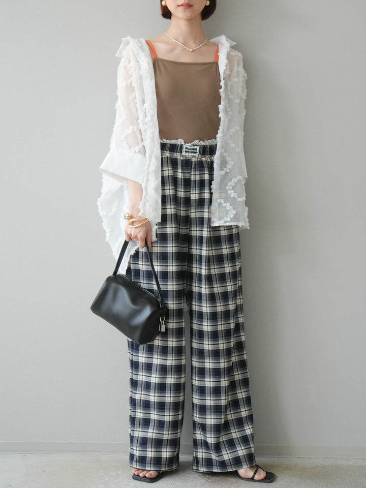 [預訂] 混合材質透視半身襯衫/白色