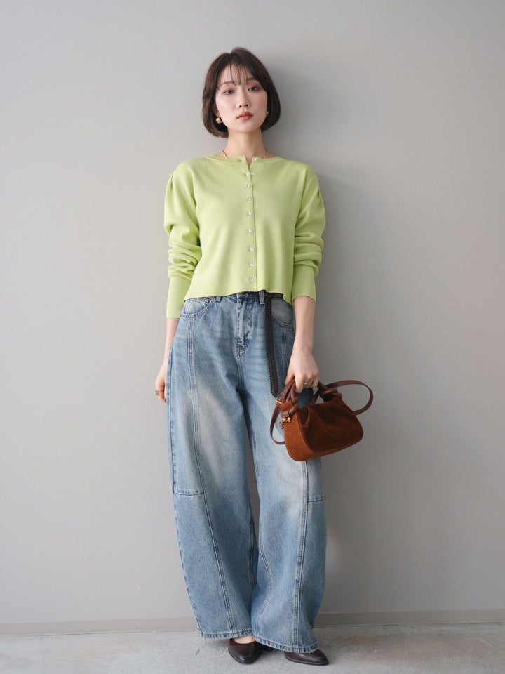 [予約]クリアボタンタックニットカーディガン/lime