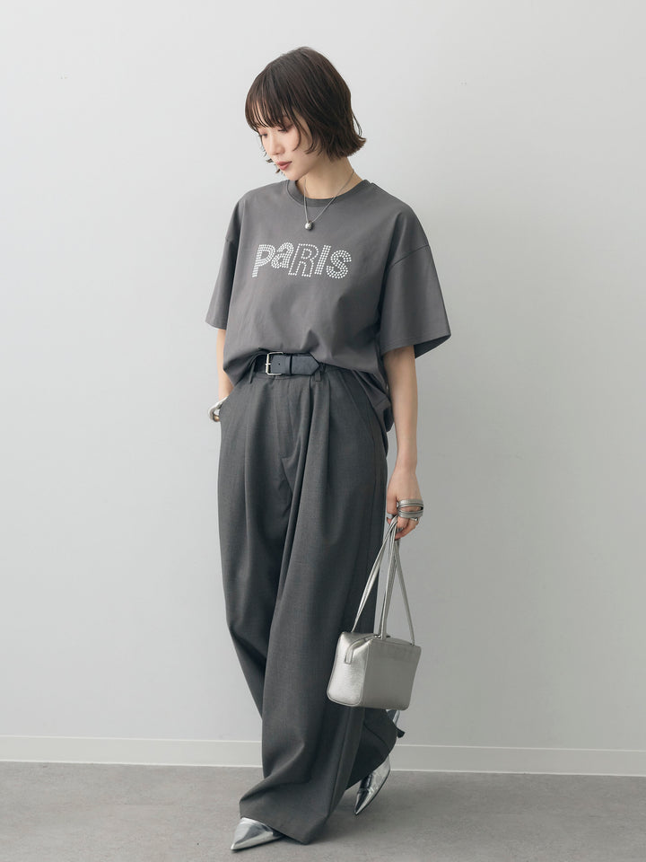 [SET]スタッズロゴTEE+ベルトデザインツータックドレープワイドパンツ(2set)