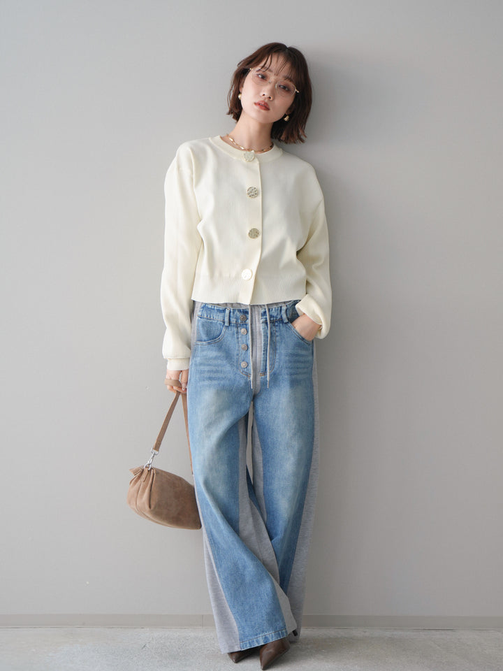 [SET]メタルボタンクルーネックニットカーディガン+選べるアクセセット(2set)