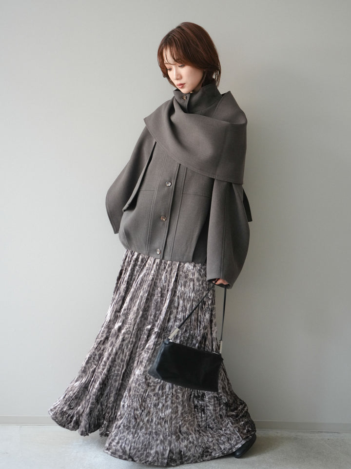 [予約]レオパードベロアワッシャーロングスカート/gray