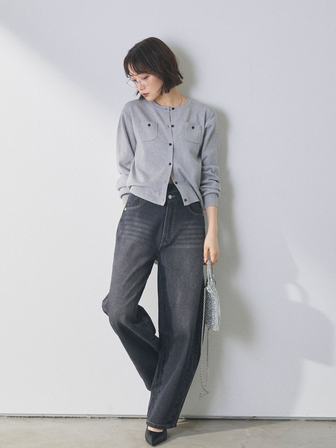 [予約]アシメカーブデニムパンツ/gray