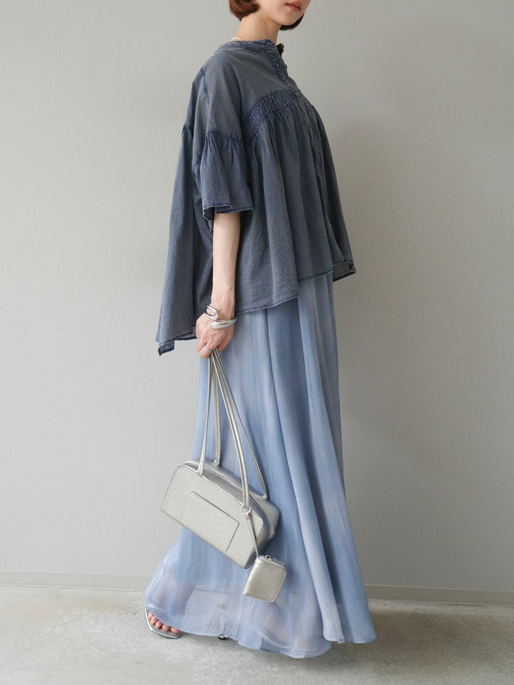 [予約]ニュアンスシアーフレアスカート/ブルー