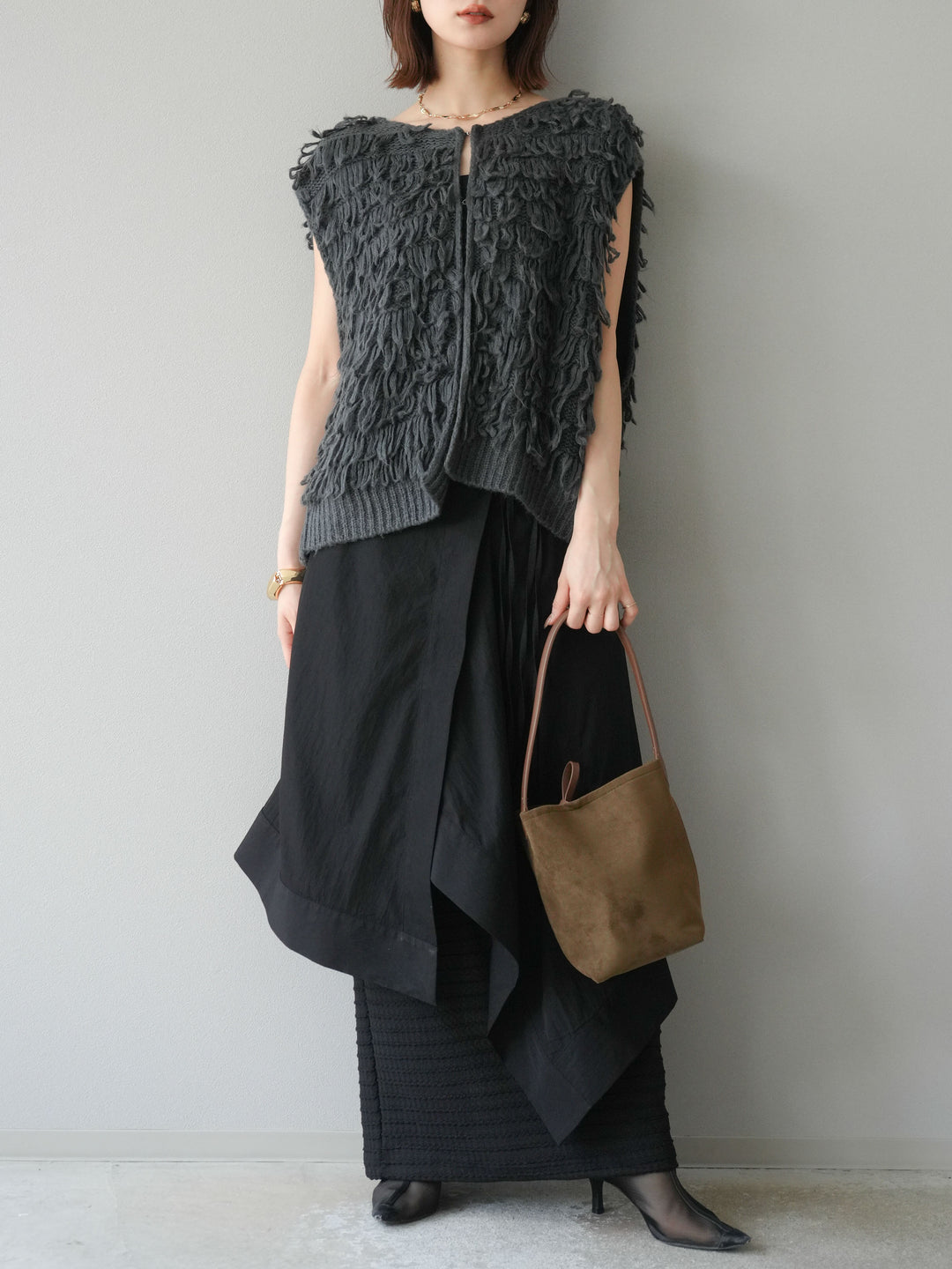 [予約]アシンメトリーレイヤードスカート/ブラック