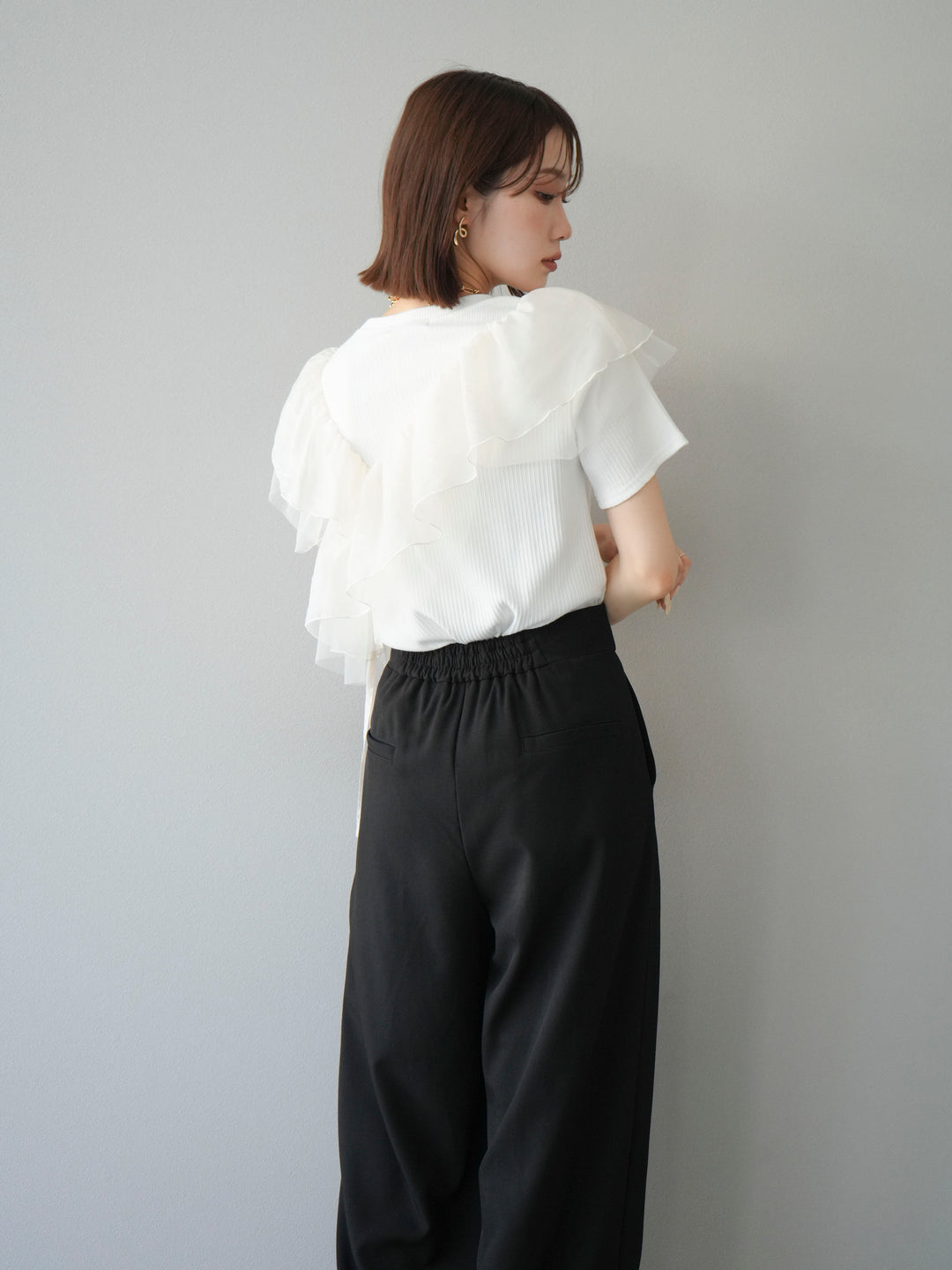 [予約]アシメフリルドッキングカットソー/オフホワイト