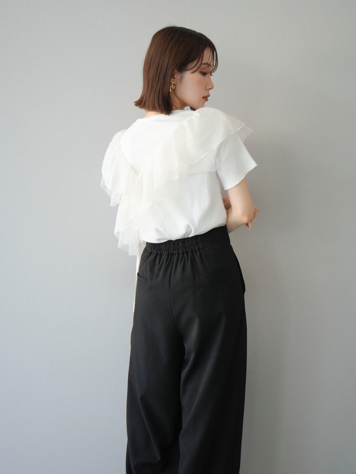 [予約]アシメフリルドッキングカットソー/オフホワイト