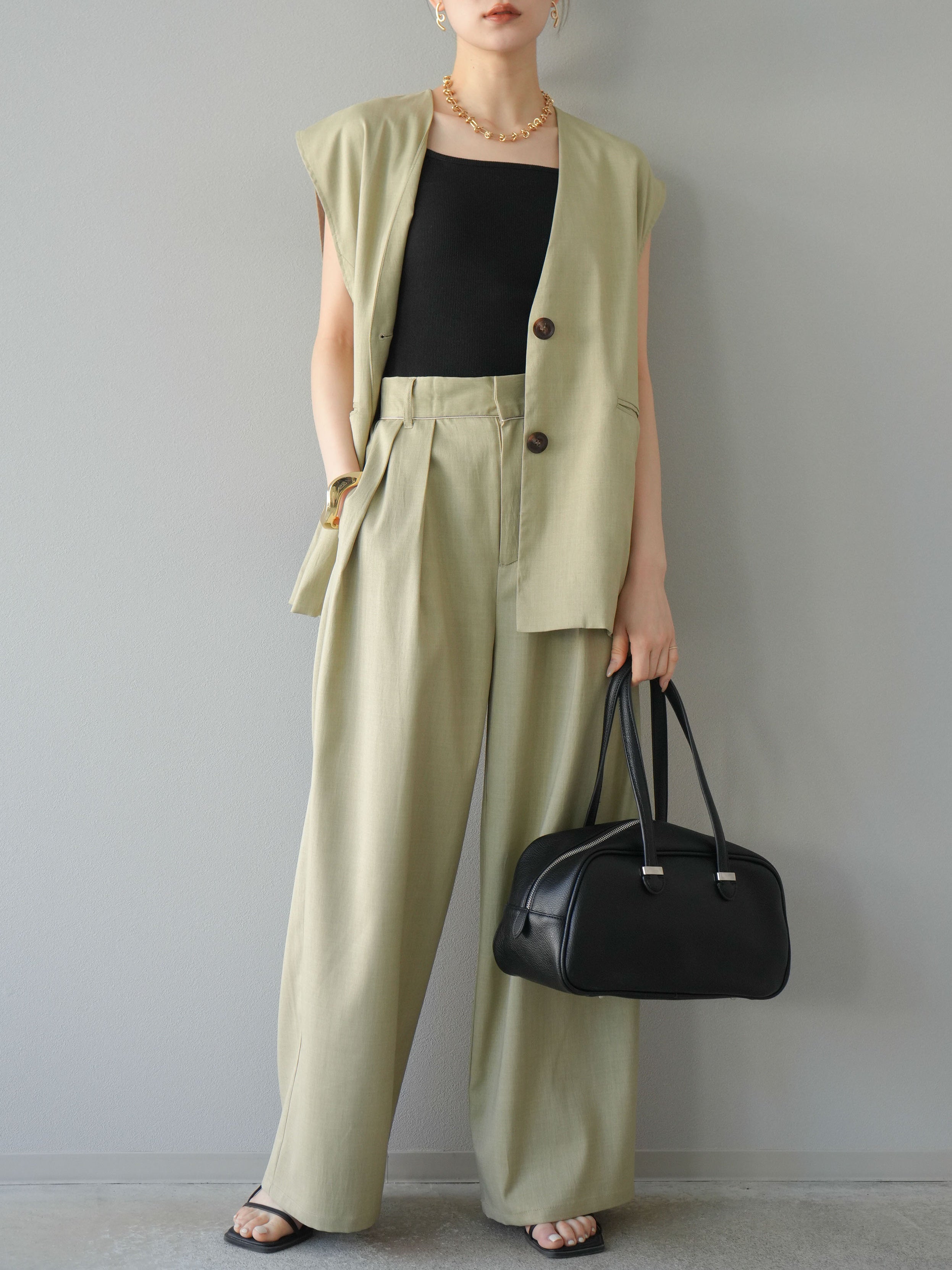 プルミール　PREMIER パンツ　レザーパンツ  ベージュ リネンタッチネップニットパンツ/ベージュ – Lumier