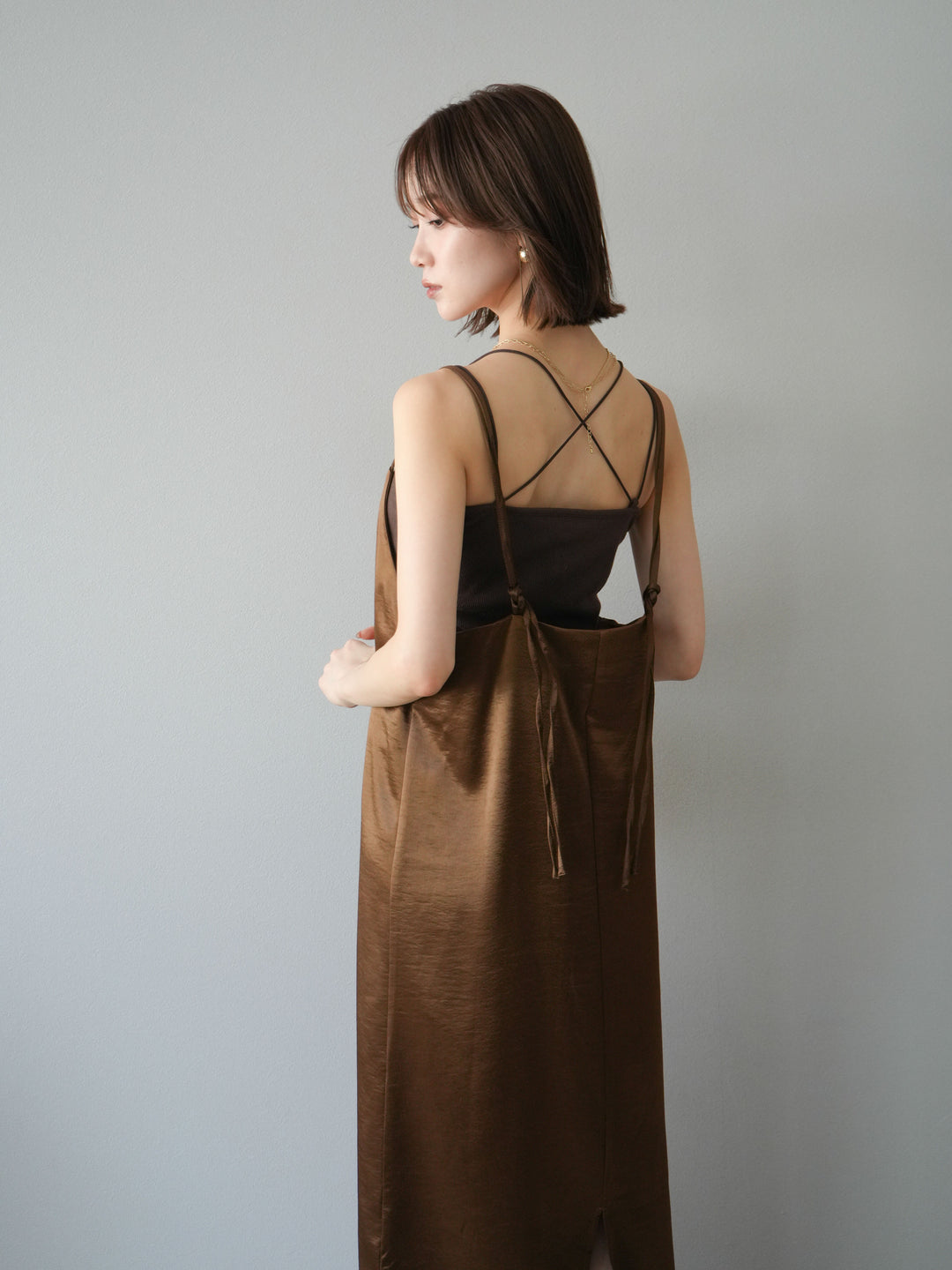 [予約]サテンキャミワンピース/ブラウン