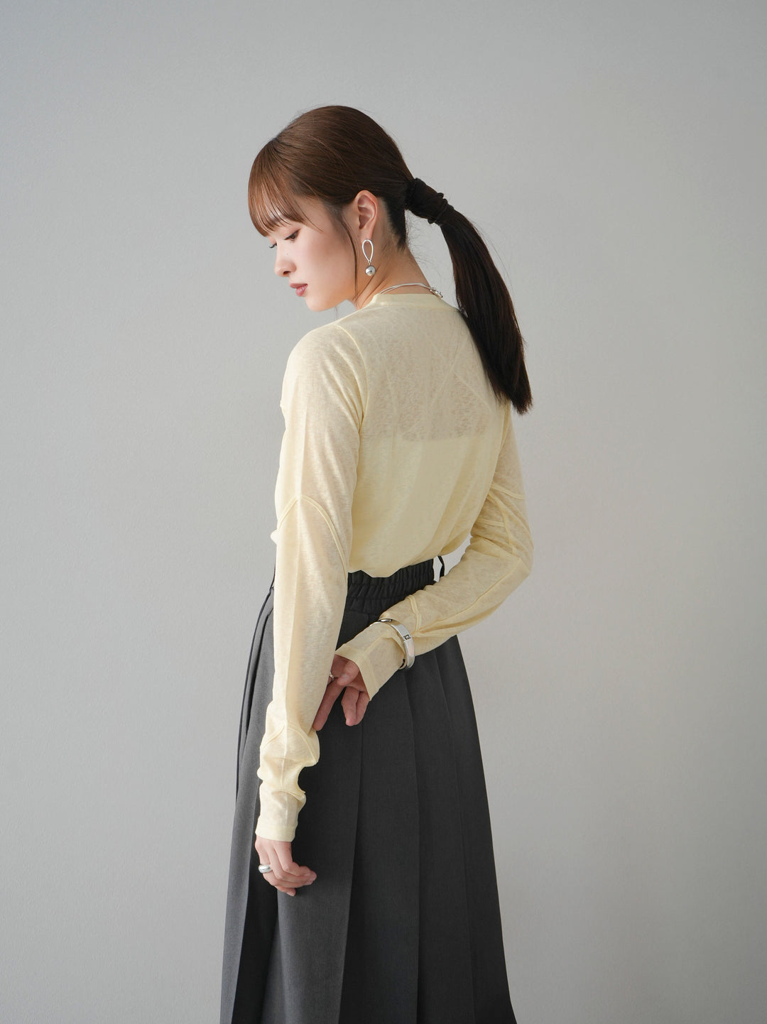 [預購] 繩繡透視長袖T卹 / 黃色