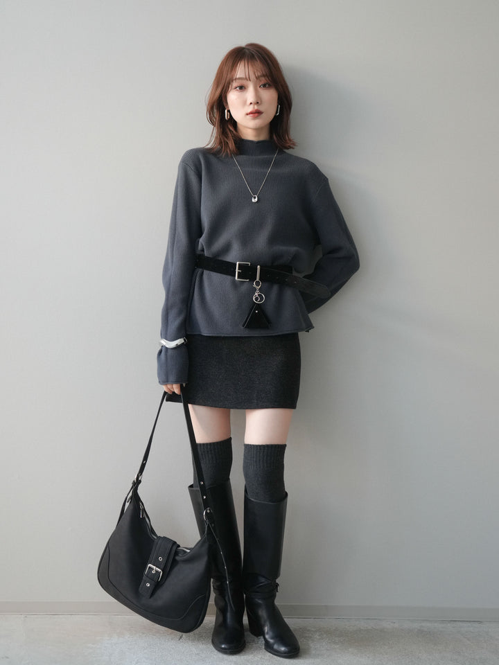 [SET]ボトルネック裾カールリブニットトップス+ボトルネック裾カールリブニットトップス(2set)