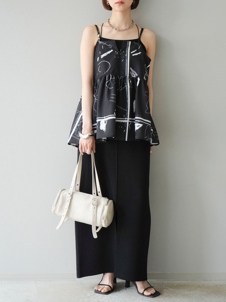 [予約]レーヨンポリIラインニットスカート/ブラック