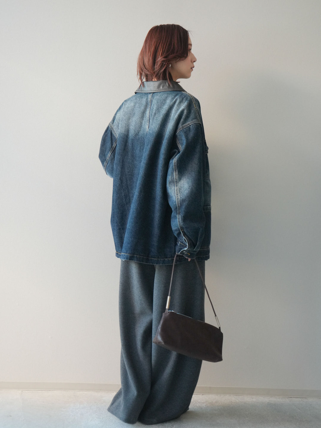 [予約]編み込みベルト付きウエスト配色スエットパンツ/charcoal