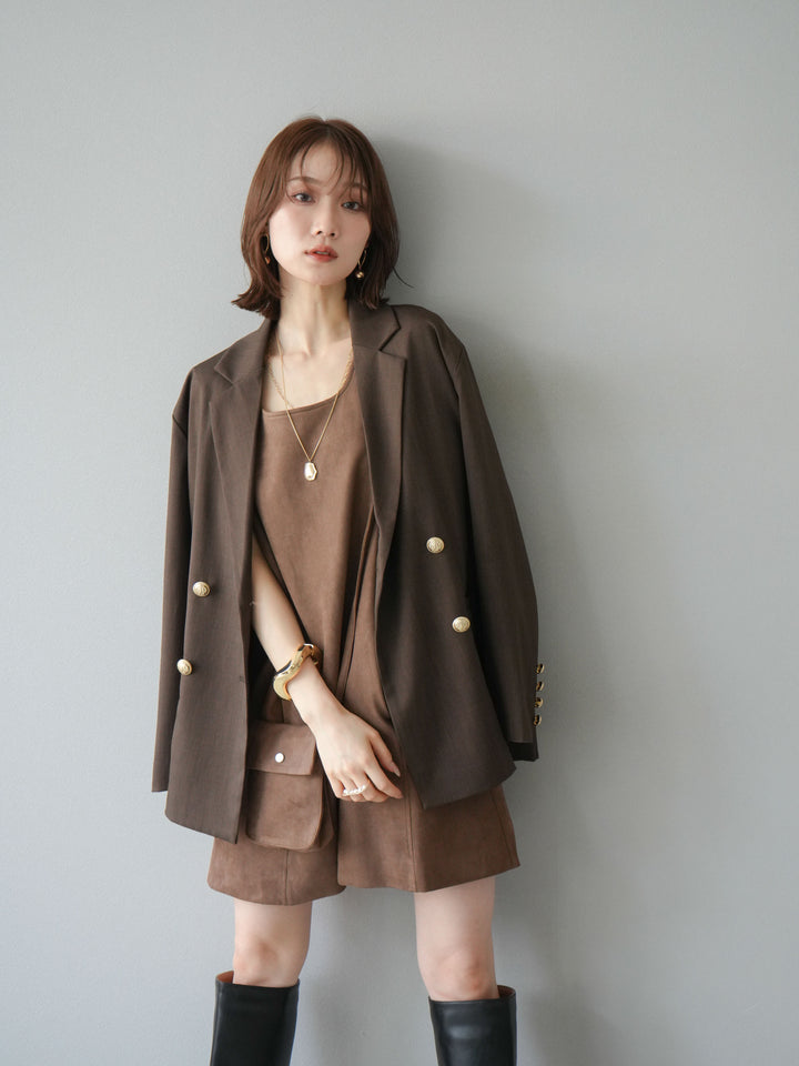 [予約]ゴールドボタンツイルダブルテーラードジャケット/ブラウン