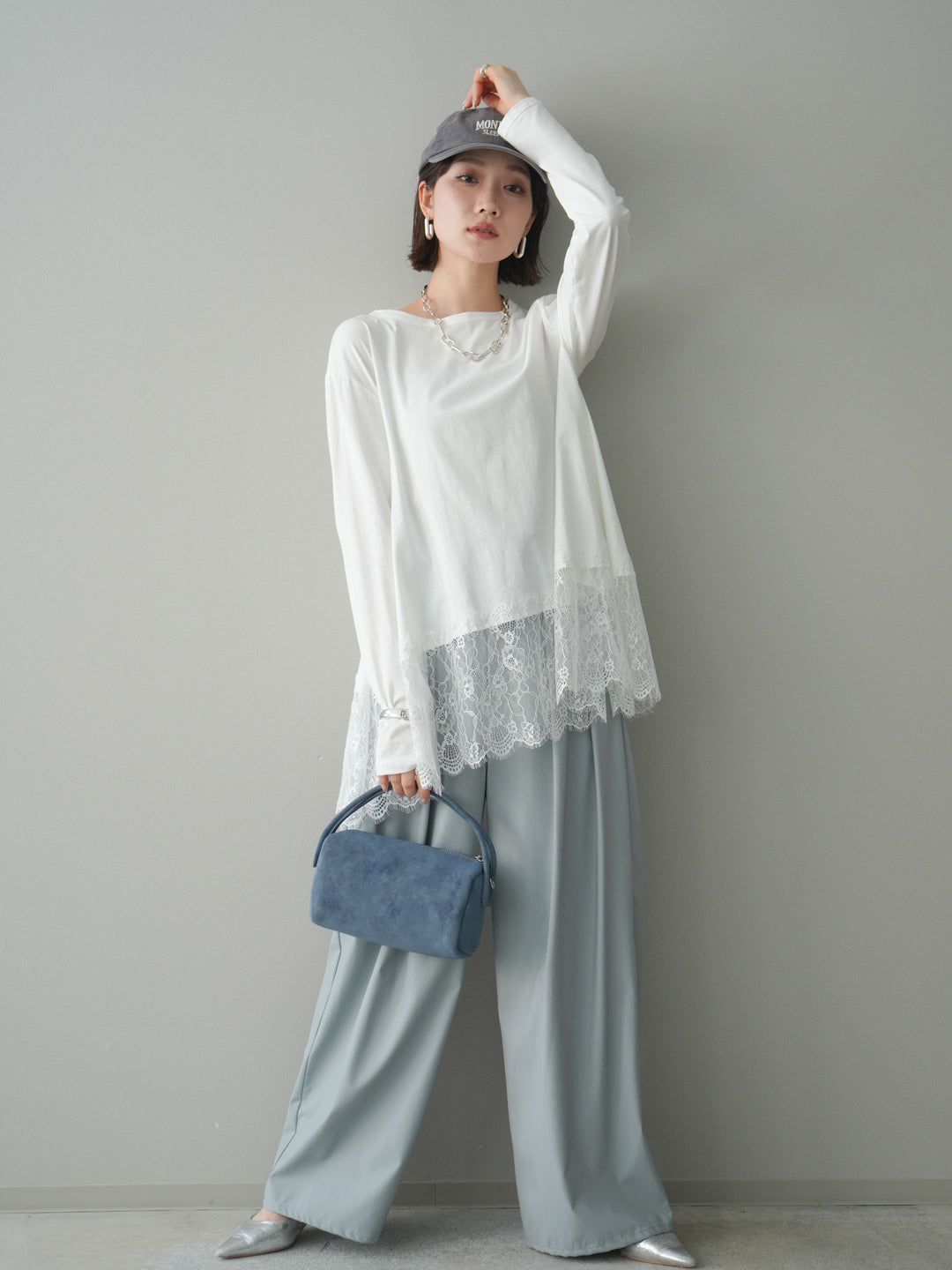 [SET]裾レースロングスリーブTシャツ+選べるアクセセット(2set)