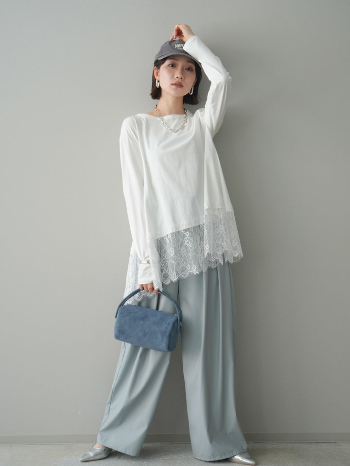 [SET]裾レースロングスリーブTシャツ+選べるアクセセット(2set)