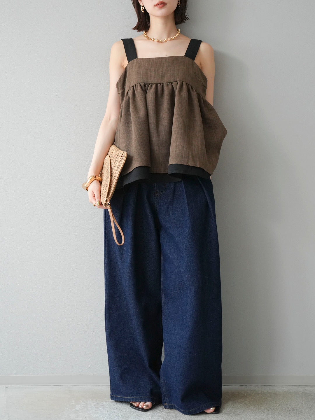 [予約]ダブルタックワイドデニムパンツ/インディゴ