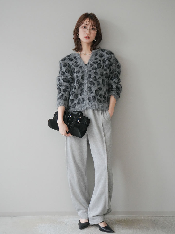 [SET]モヘアタッチレオパード柄ニットカーディガン+選べるアクセセット(2set)