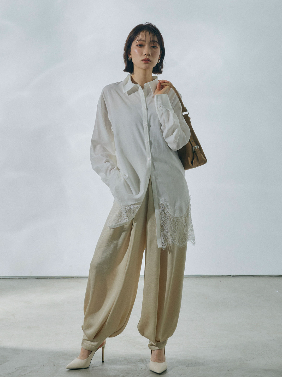 [予約]裾レースポプリンシャツ/white