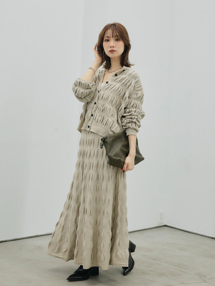 【Allure】[SET]シャーリングニットカーディガン&ニットスカートSET UP