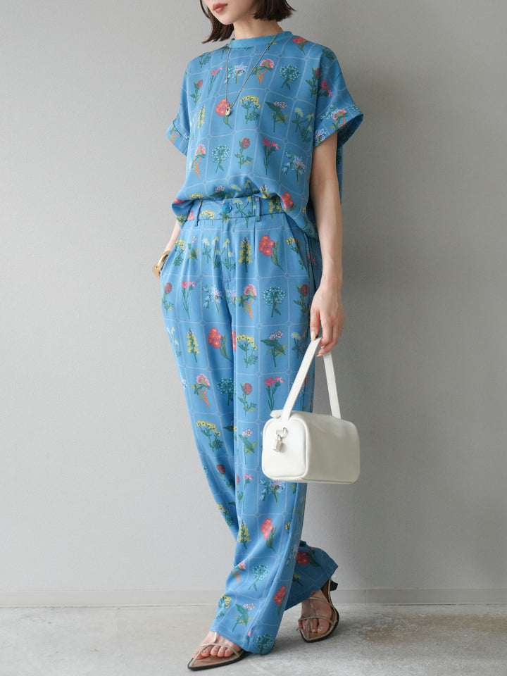 [予約]パッチワークフラワープリントイージーパンツ/ブルー